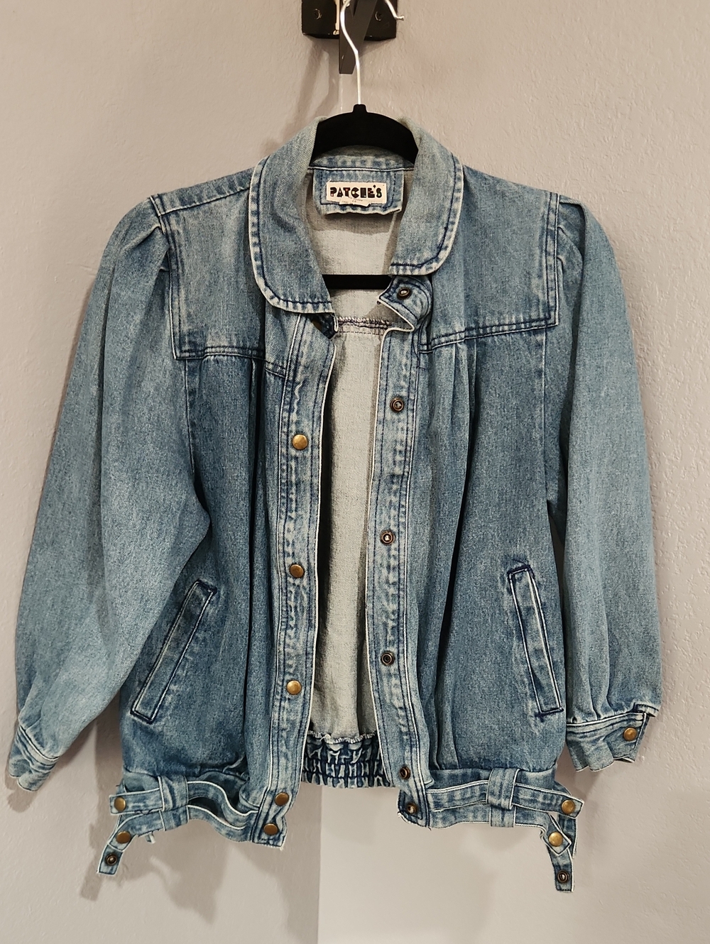 Vintage 1980s / Early 1990s Patches Rigid Denim Bomber Jacket